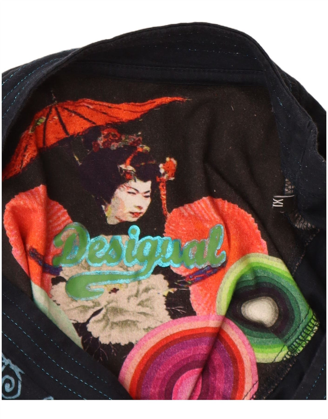 Женский топ с длинным рукавом Desigual, Великобритания 18 XL, темно-синий в стиле пэчворк