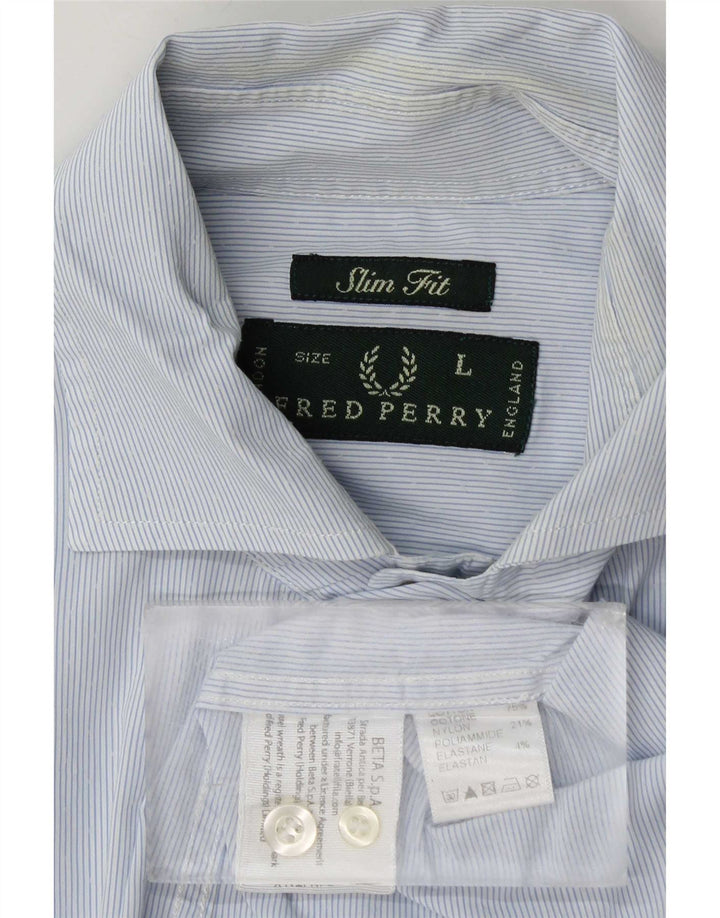 Мужская рубашка узкого кроя Fred Perry, большая синяя хлопковая полоска