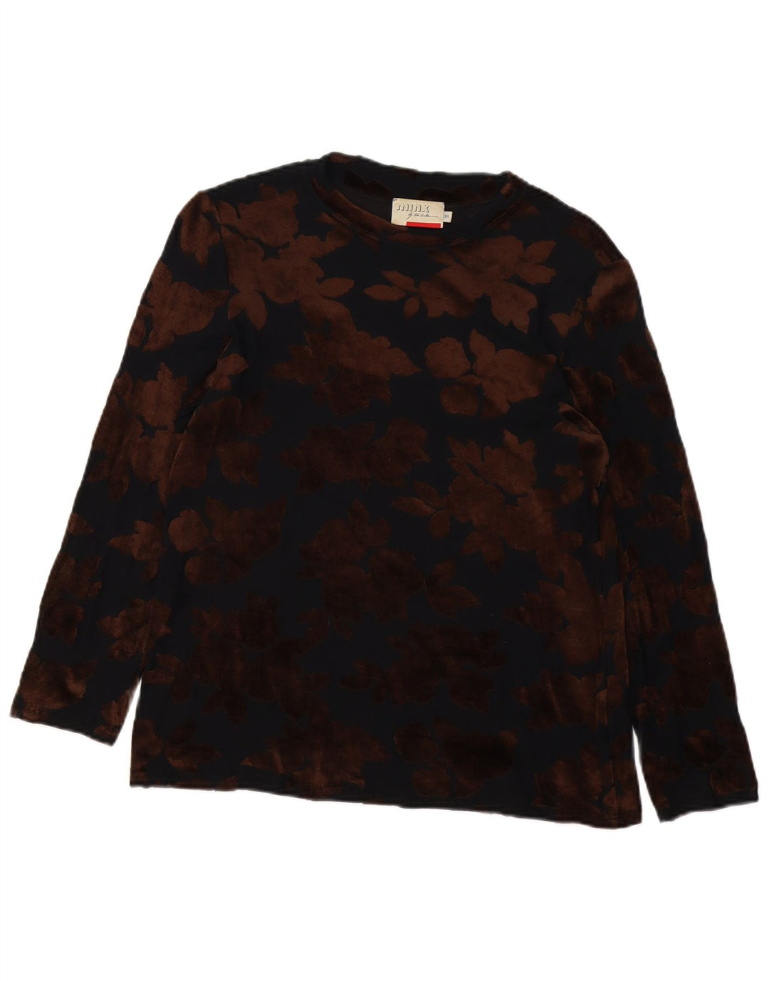 MINX BY EVA LUTZ Женский велюровый топ с длинным рукавом EU 38, средний черный с цветочным принтом