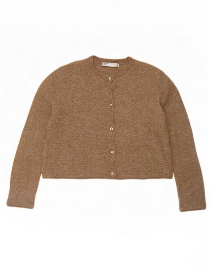Женский укороченный кардиган оверсайз Zara UK 10, маленький размер, бежевый из полиамида