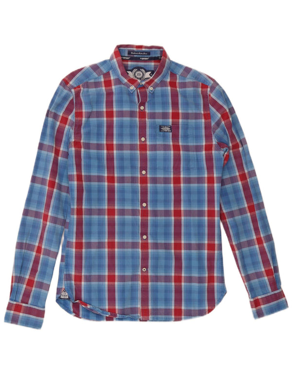 Мужская рубашка Superdry, маленькая синяя клетка, хлопок