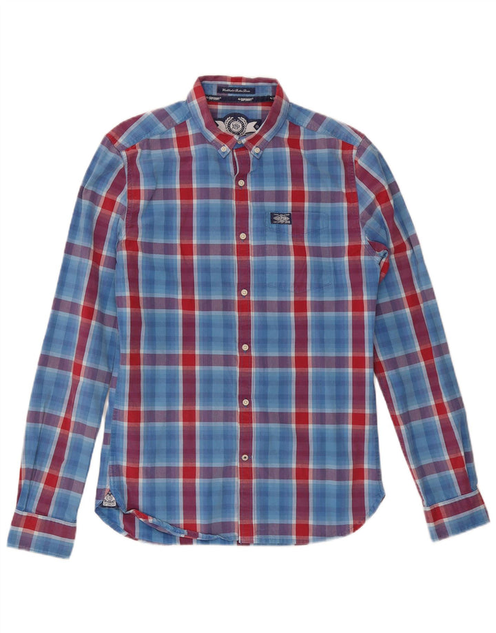 Мужская рубашка Superdry, маленькая синяя клетка, хлопок
