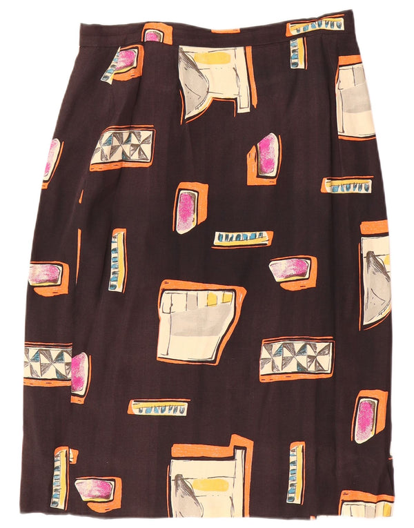Винтажная женская прямая юбка W30 среднего коричневого цвета с геометрическим рисунком