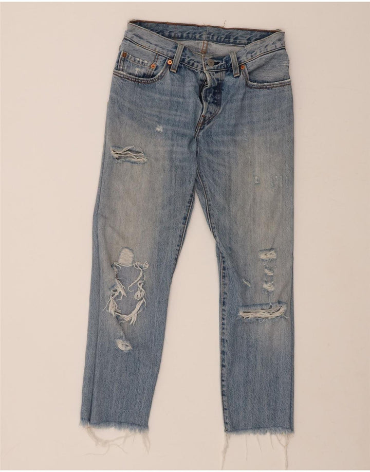 LEVI'S Womens 501 Distressed Straight Jeans W26 L24 Blue Cotton Vintage Levi's and Second-Hand Levi's from Messina Hembry 