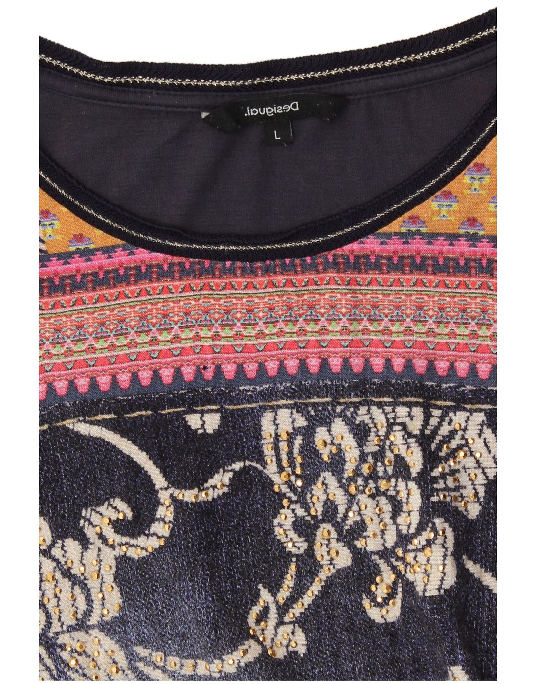 DESIGUAL Женский топ с рисунком и рукавом 3/4, Великобритания 14, большой серый с цветочным принтом