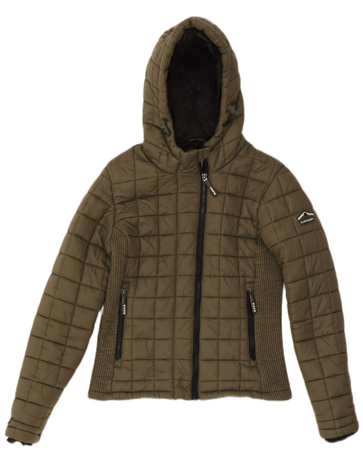 Женская утепленная куртка с капюшоном Superdry UK 10, маленький нейлон цвета хаки