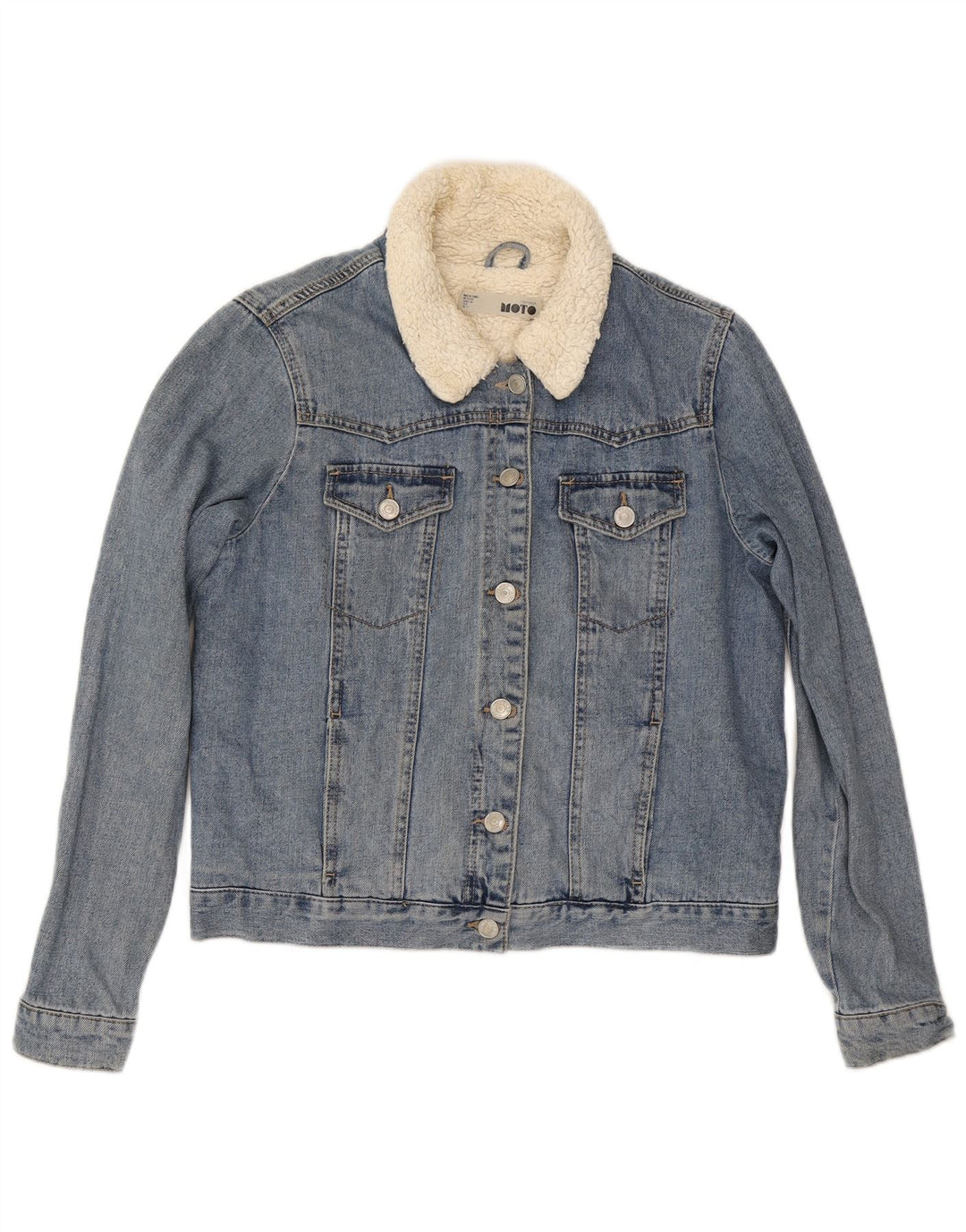 Женская джинсовая куртка Topshop из шерпа UK 12, хлопок среднего синего цвета