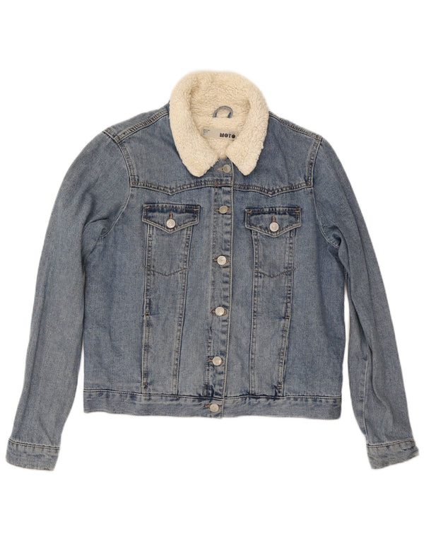 Женская джинсовая куртка Topshop из шерпа UK 12, хлопок среднего синего цвета