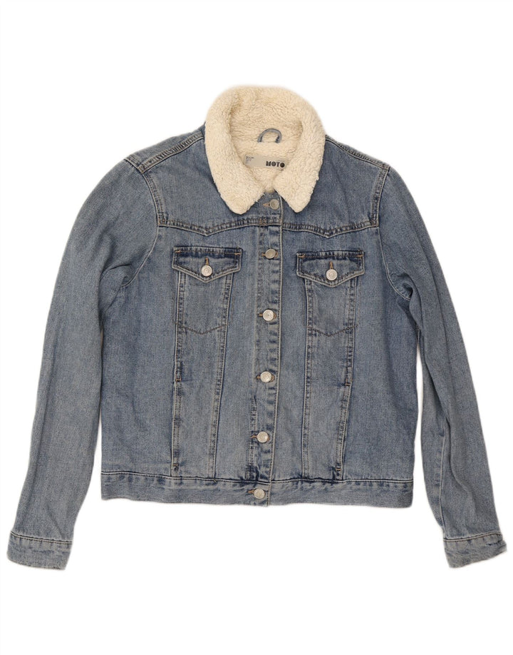 Женская джинсовая куртка Topshop из шерпа UK 12, хлопок среднего синего цвета