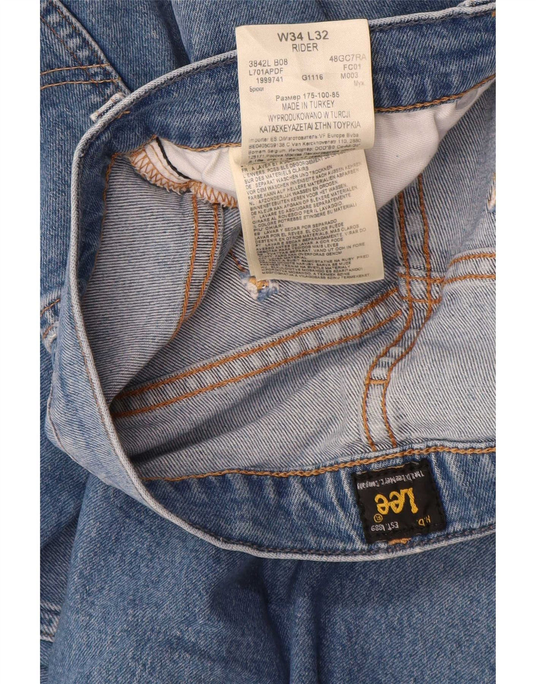 Мужские джинсы Lee Rider Slim W34 L32, синий хлопок