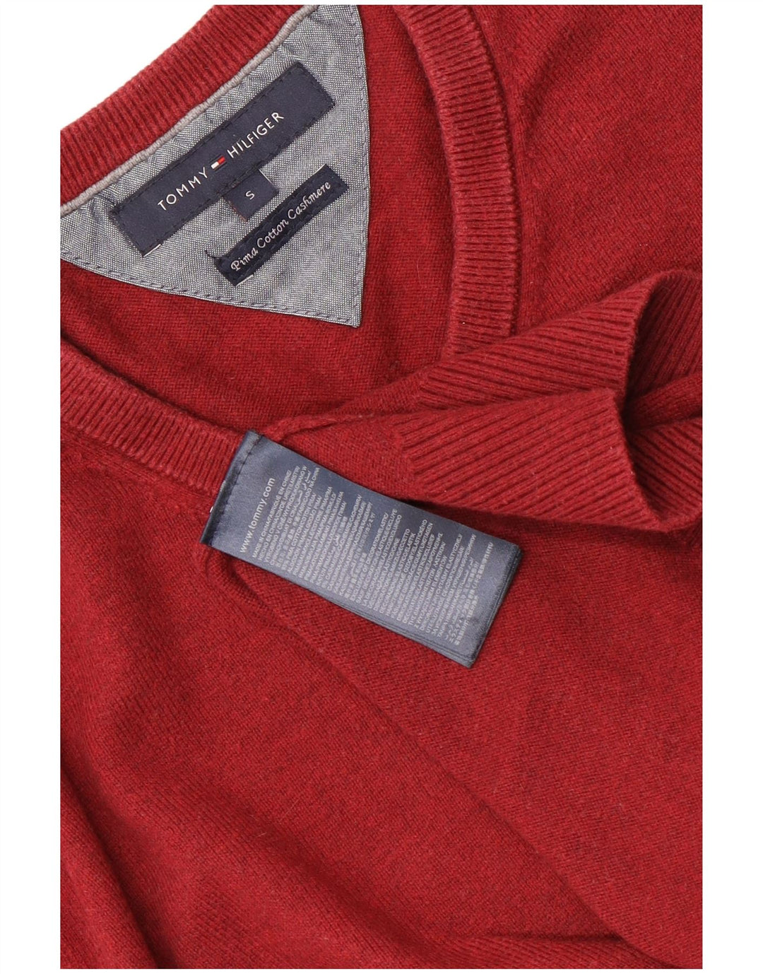 Tommy Hilfiger Мужской джемпер с v-образным вырезом, маленький красный хлопковый свитер