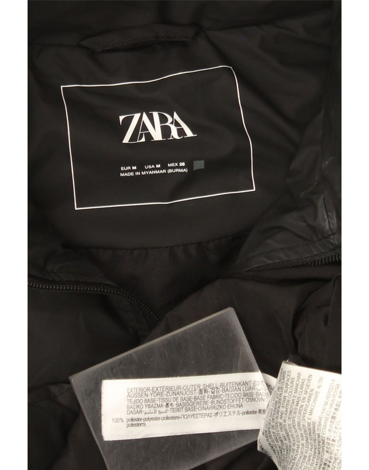 Женское стеганое пальто без рукавов Zara UK 14, средний черный полиэстер