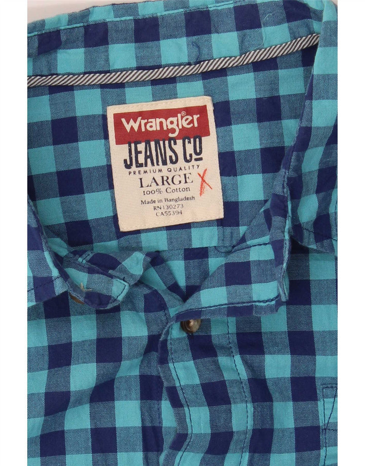 Мужская рубашка Wrangler, большая синяя хлопковая клетка в мелкую клетку