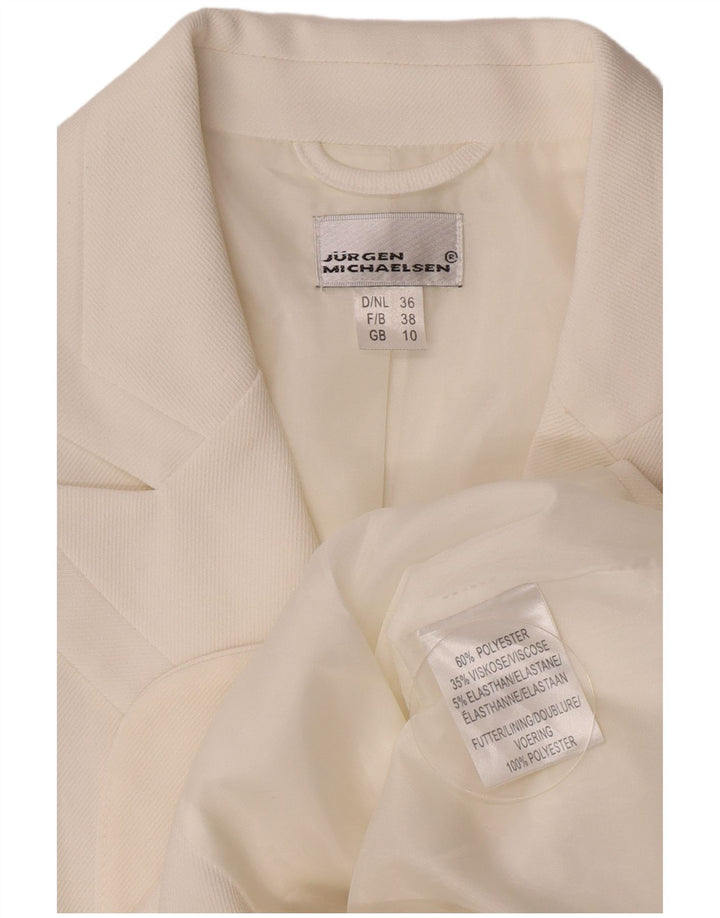 Женский пиджак на 3 пуговицах Jurgen Michaelsen, Великобритания 10, маленький белый полиэстер