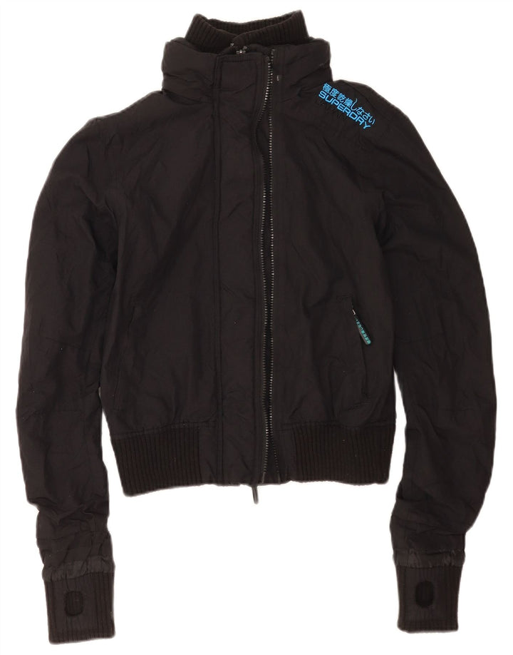 Женский бомбер Superdry с графическим рисунком UK 10, маленький, черный нейлон