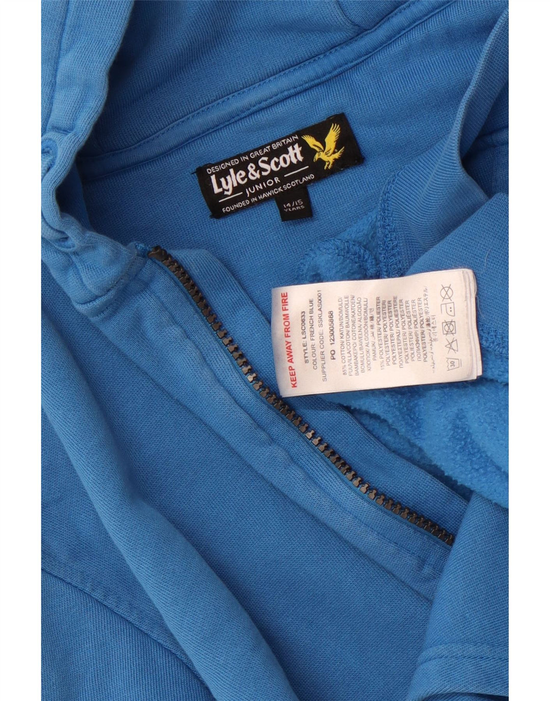 Свитер с капюшоном на молнии Lyle & Scott для мальчиков 14–15 лет, синий хлопок