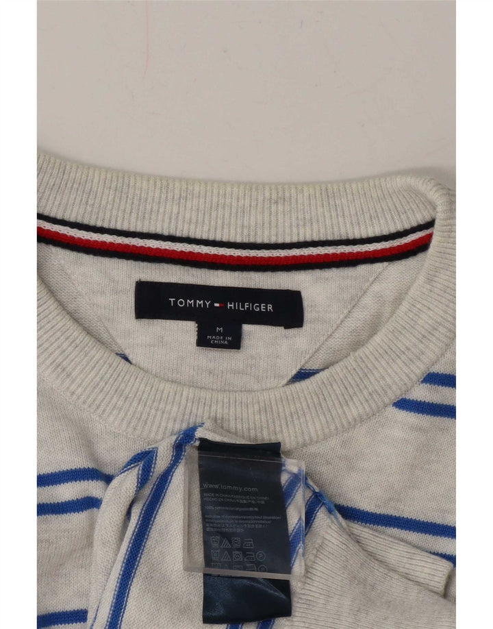 Tommy Hilfiger Мужской джемпер с круглым вырезом, хлопковый свитер среднего серого цвета в полоску