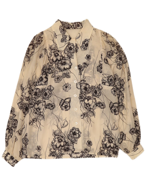 Женская прозрачная блузка-рубашка VINTAGE UK 12, средний цвет с белым цветочным принтом