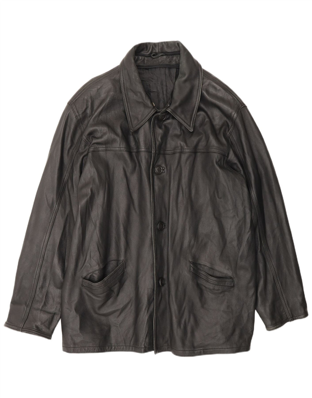 Винтажное мужское кожаное пальто UK 42 XL, черное