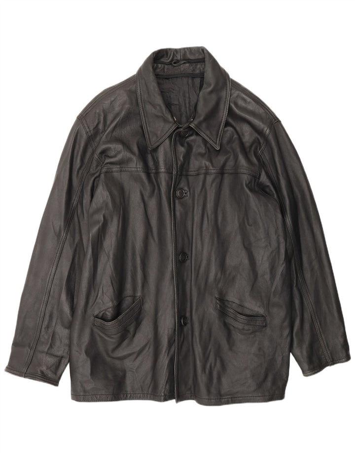 Винтажное мужское кожаное пальто UK 42 XL, черное