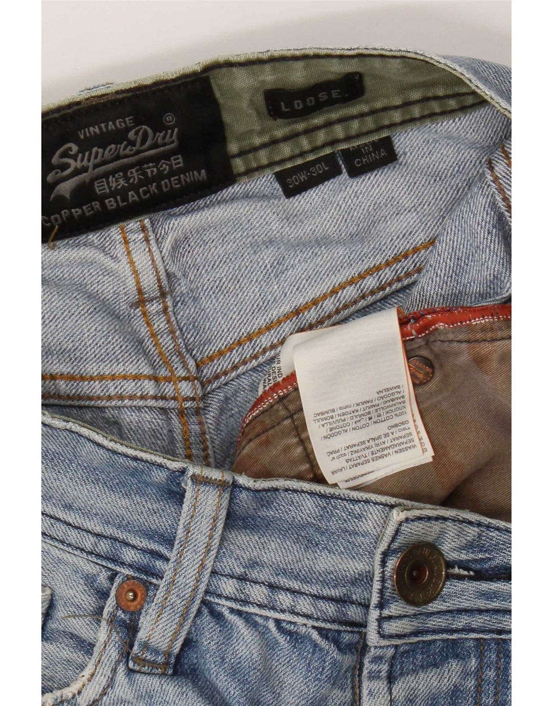 Мужские потертые свободные джинсы Superdry W30 L30, синий хлопок