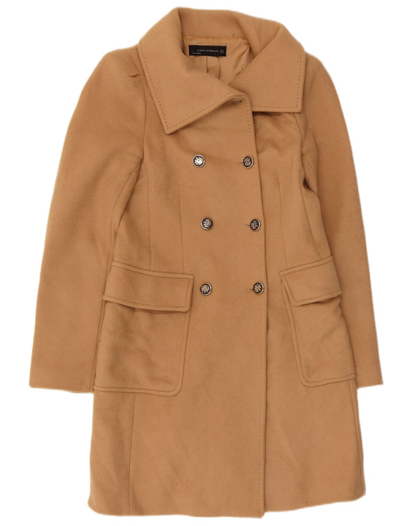 Женское двубортное пальто Zara UK 12, средний коричневый цвет, шерсть