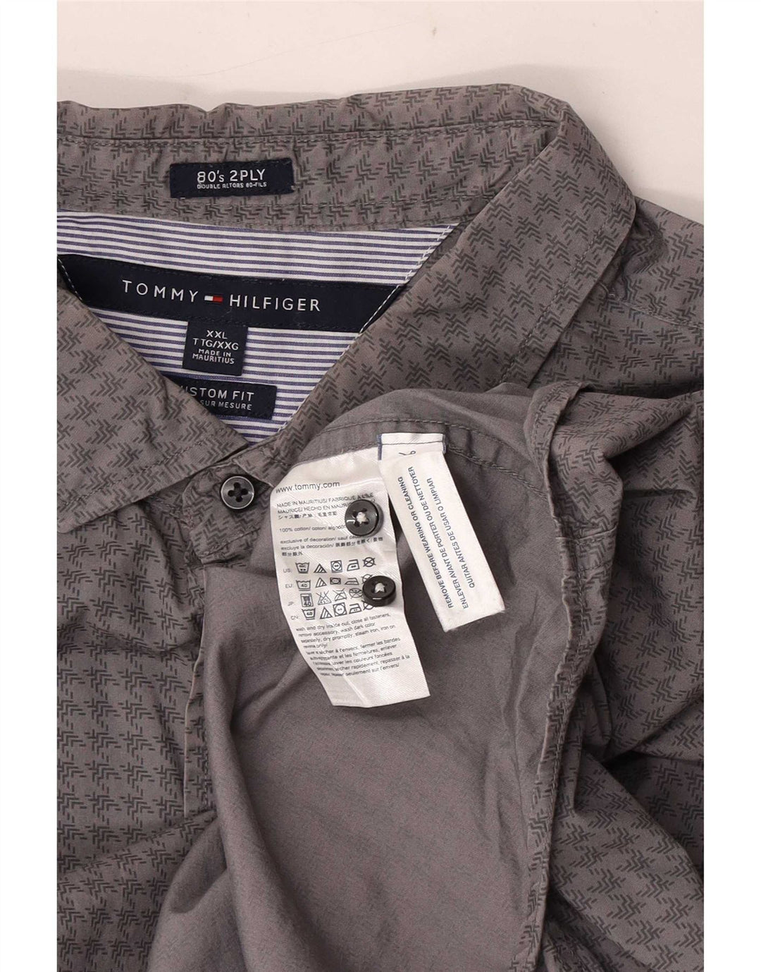 Мужская рубашка Tommy Hilfiger Custom Fit 2XL серая, хлопок с узором "гусиные лапки"