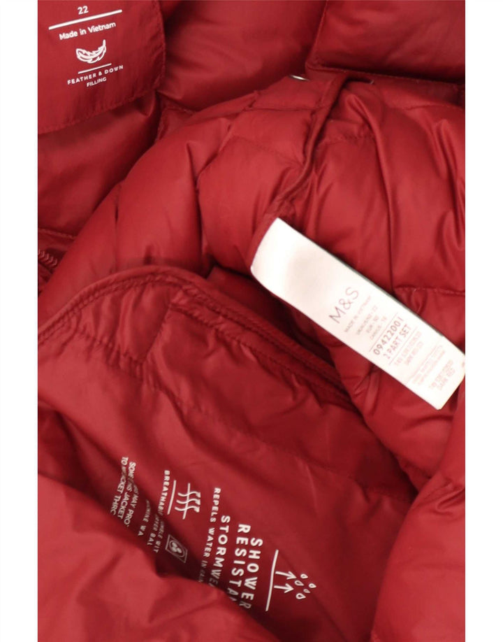 Женское стеганое пальто с капюшоном Marks & Spencer UK 22 3XL Красный Полиамид