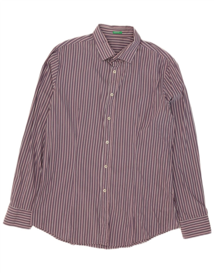 Мужская рубашка Benetton XL из хлопка в фиолетовую полоску