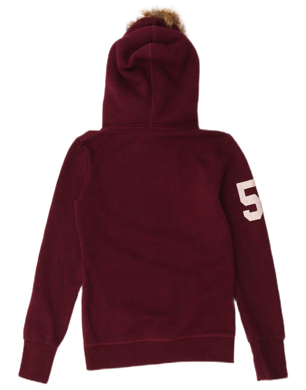 Женский свитер с капюшоном на молнии с графическим рисунком Superdry UK 6 XS, бордовый хлопок