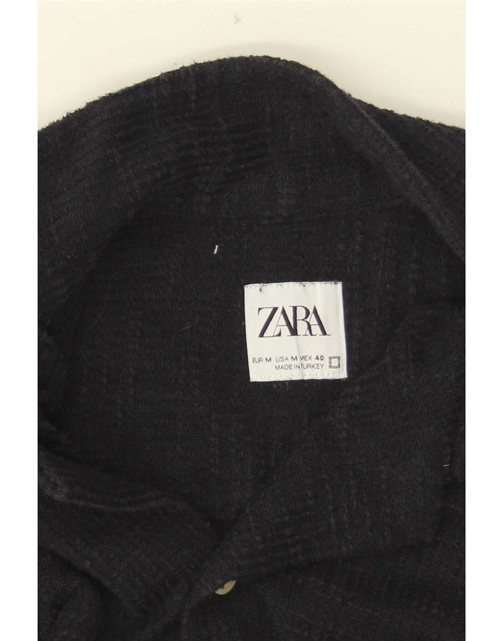 Женская рубашка с коротким рукавом Zara среднего темно-синего цвета