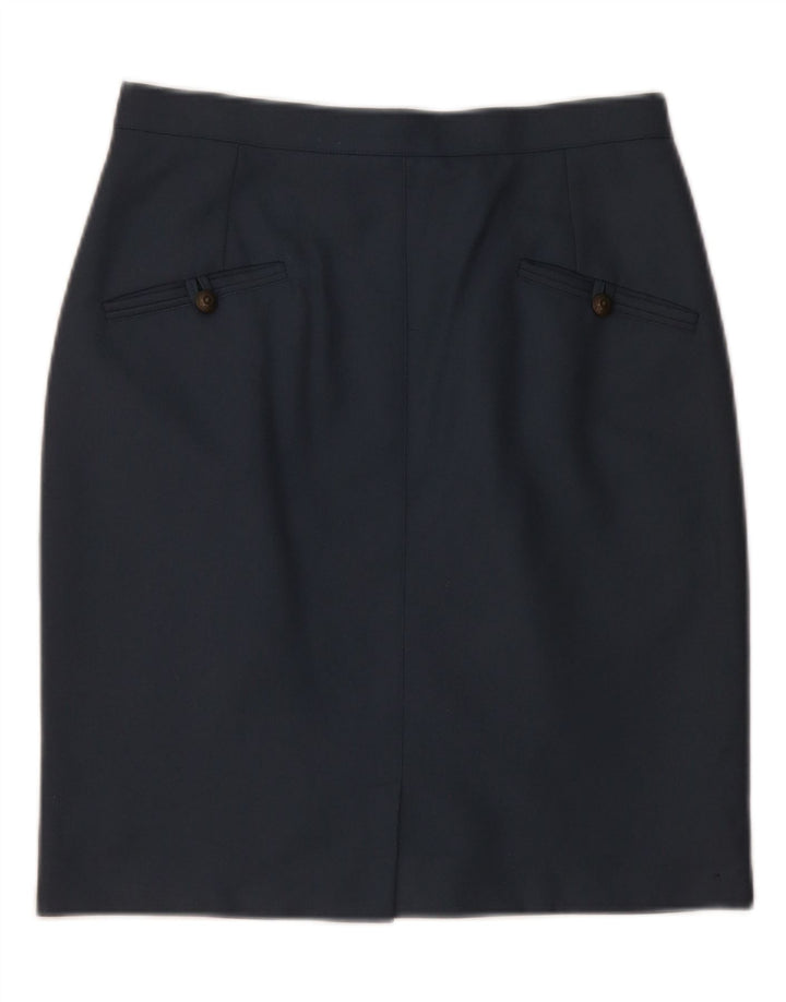 ВИНТАЖНАЯ женская юбка-карандаш среднего размера W28 Темно-синяя шерсть