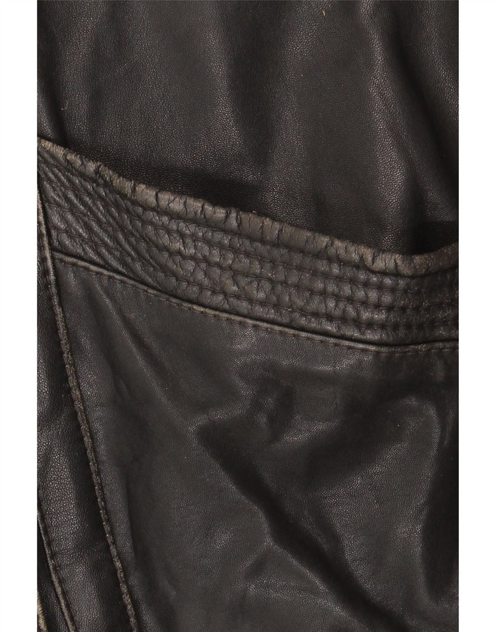 Винтажная женская кожаная куртка оверсайз EU 46 XL, черная кожа