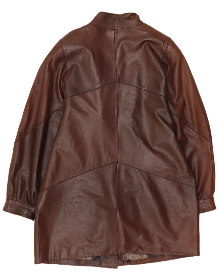 Винтажное женское кожаное пальто оверсайз UK 14, средний коричневый цвет