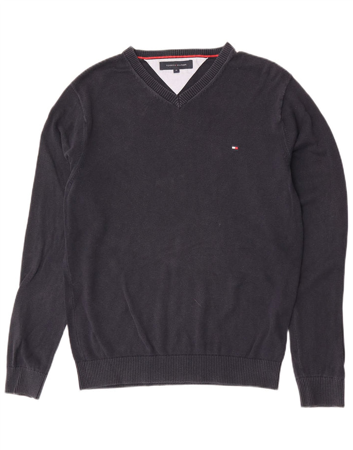 Tommy Hilfiger Мужской джемпер с v-образным вырезом, средний темно-синий хлопковый свитер
