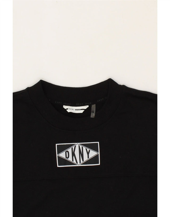 DKNY Womens Oversized Crop Graphic Sweatshirt Jumper UK 14 Medium Black Vintage Dkny and Second-Hand Dkny from Messina Hembry 