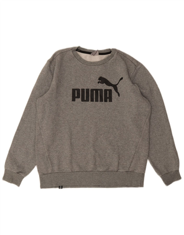 Мужской свитшот с рисунком PUMA, хлопковый джемпер среднего серого цвета с крапинками