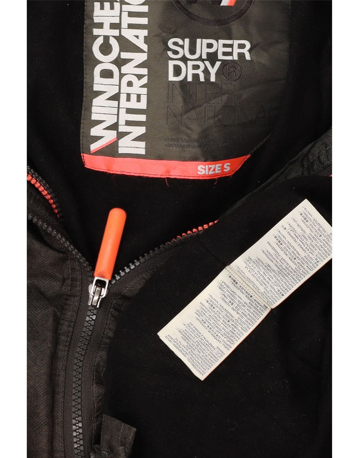 SUPERDRY Мужская ветровка с капюшоном UK 36, маленькая серая с узором «в елочку»