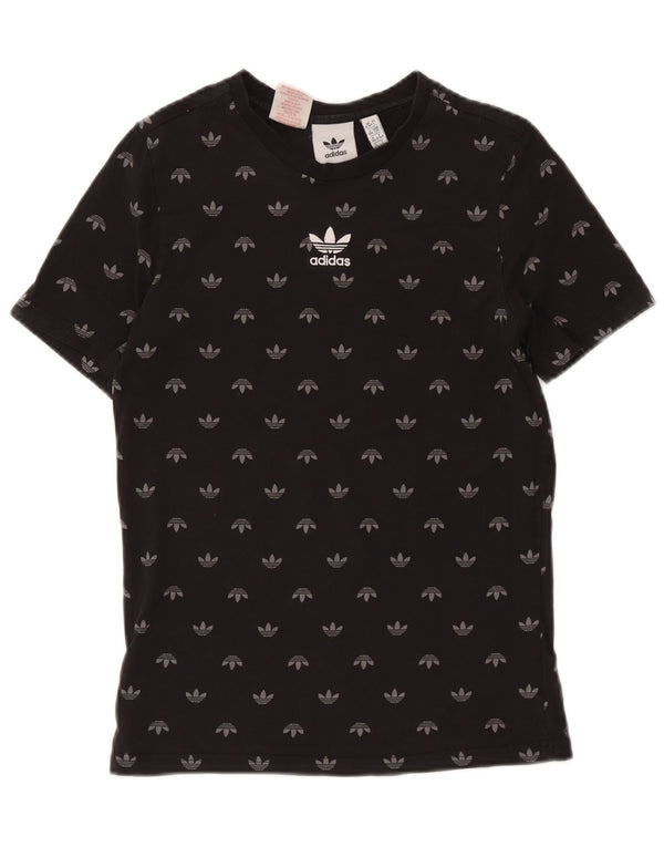 Футболка Adidas с рисунком для мальчиков, топ 13-14 лет, черный хлопок
