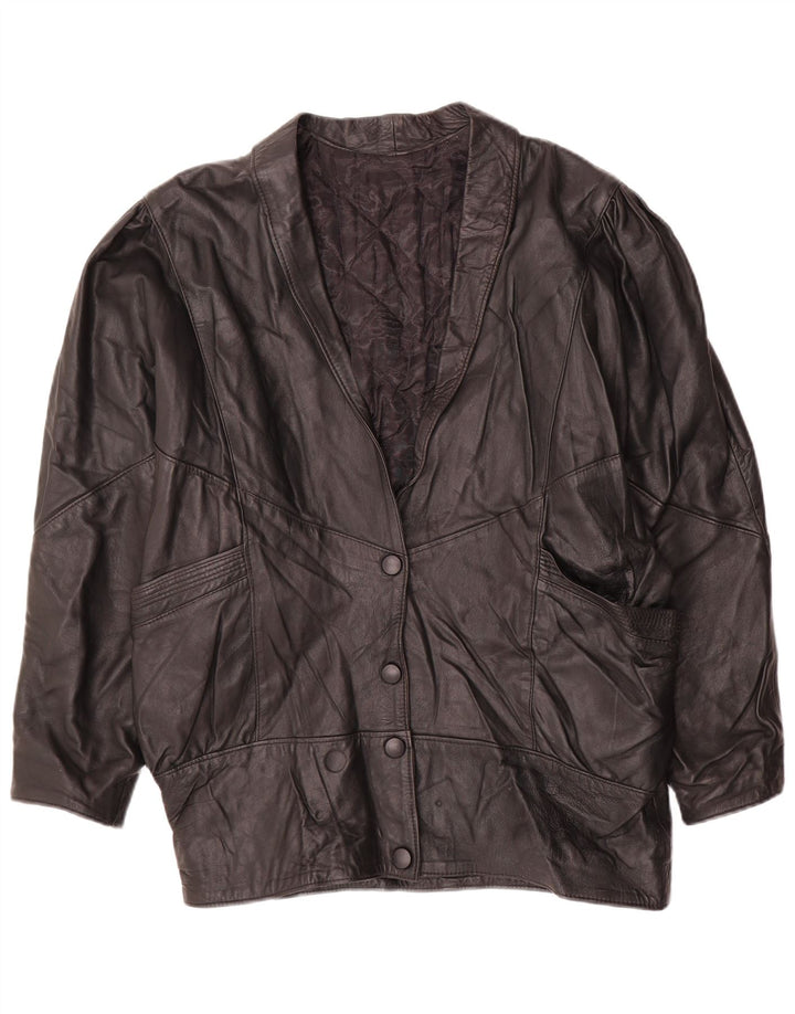 Винтажная женская кожаная куртка оверсайз UK 14, кожа среднего размера, черная