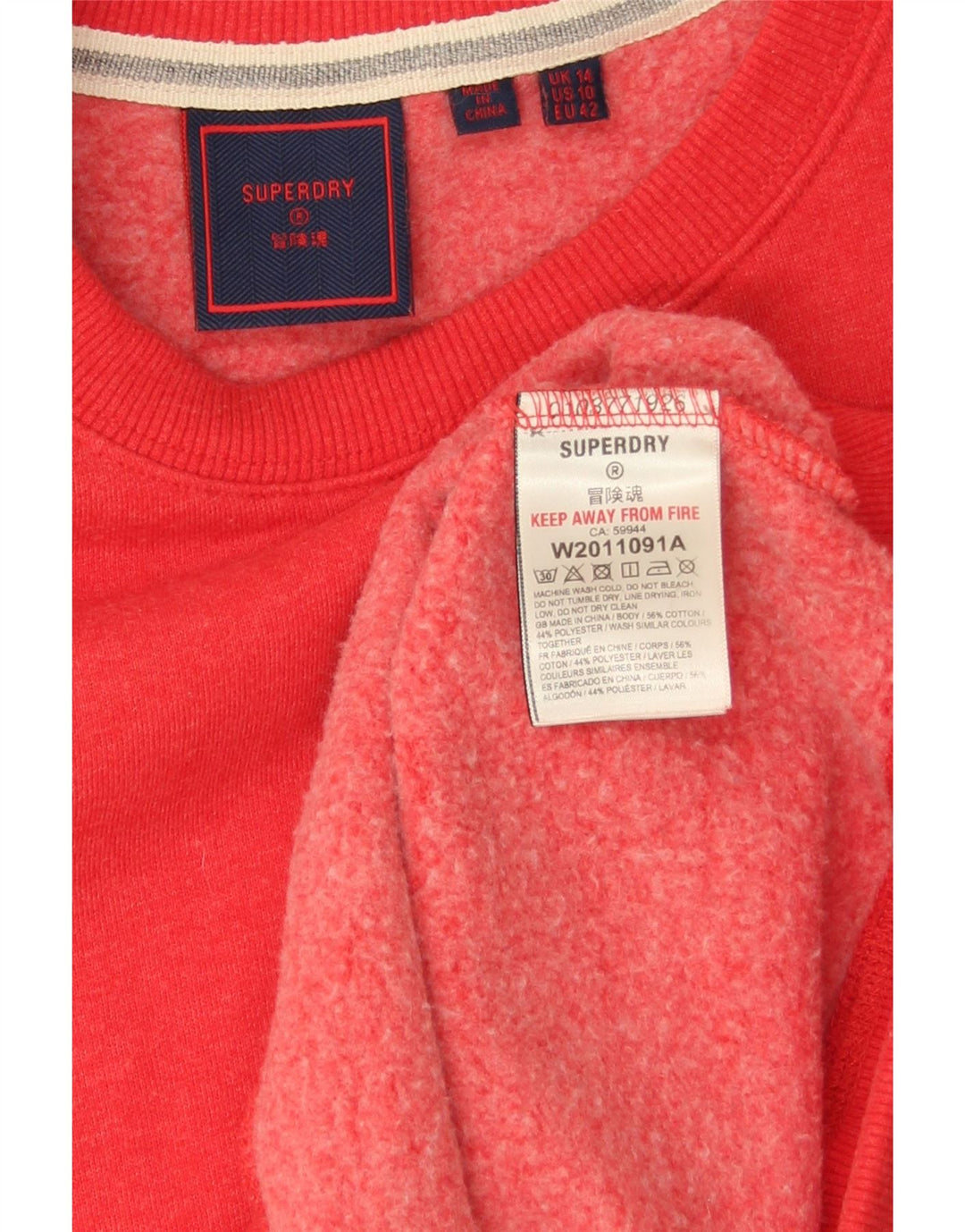 Женский джемпер оверсайз Superdry UK 14, большой красный хлопок