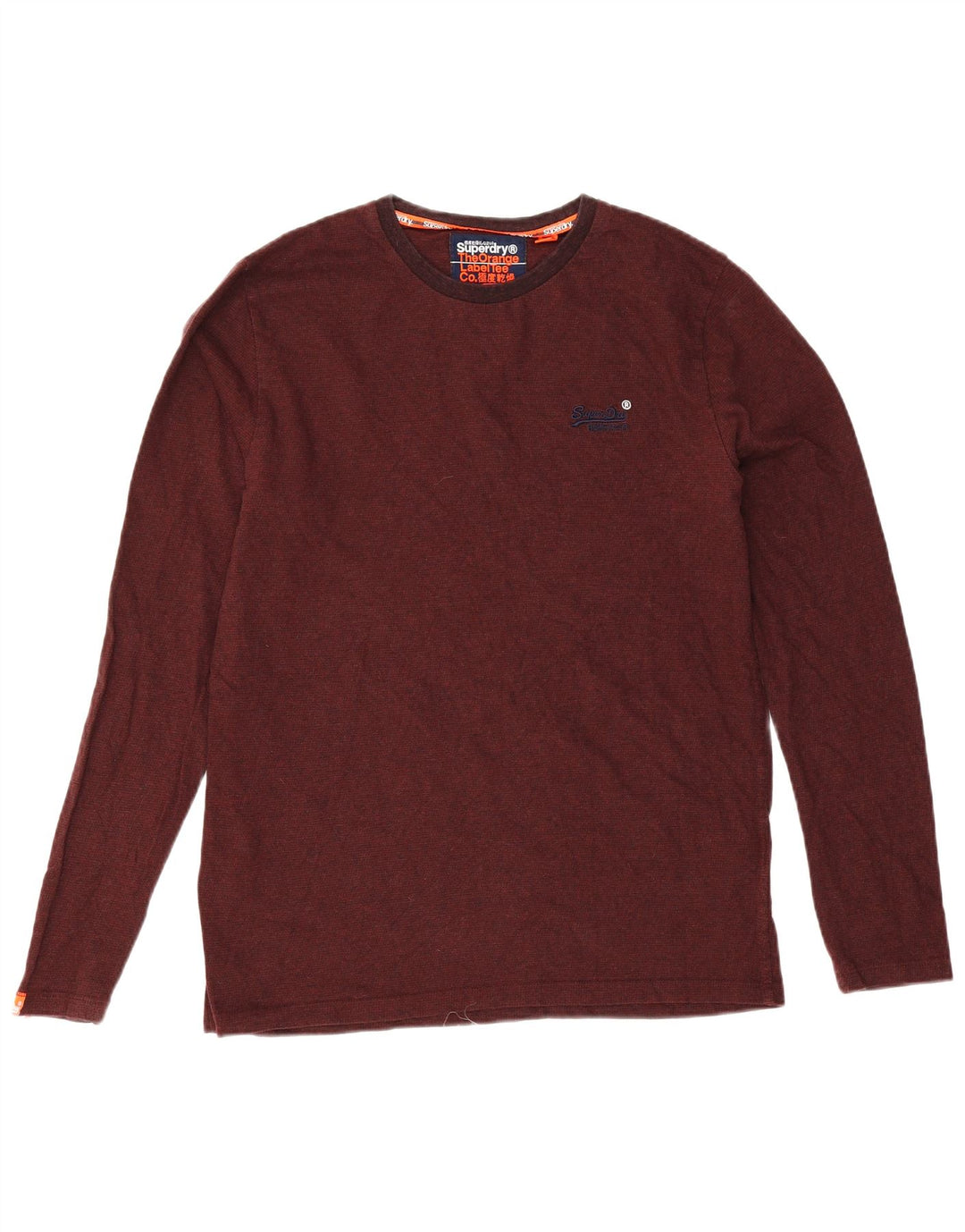 Мужской топ Superdry с длинным рукавом, большой бордовый хлопок, хлопок