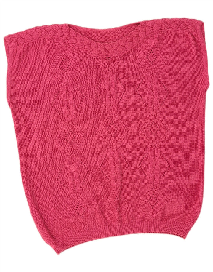 VINTAGE Womens Oversized Vest Tank Top IT 46 Large Pink Cotton