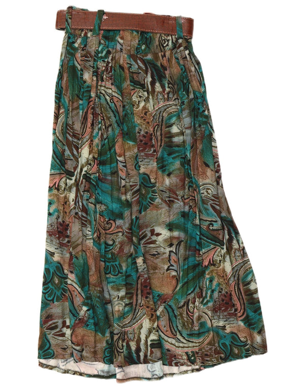 Винтажная женская расклешенная юбка с абстрактным узором W28, средний зеленый цвет