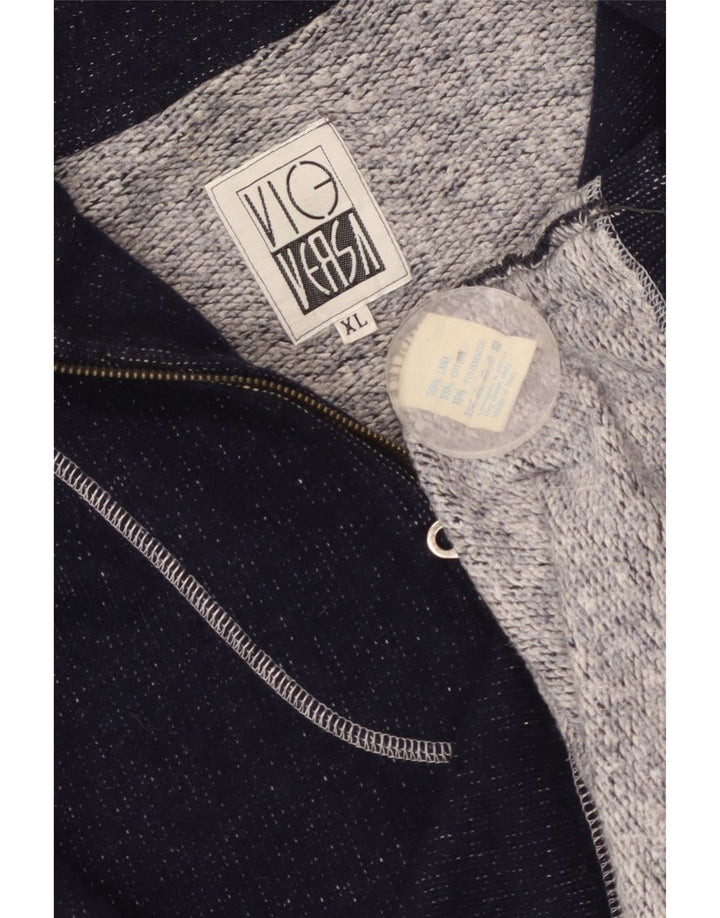 Винтажный мужской свитер с воротником на молнии, джемпер XL, темно-синий, шерстяной