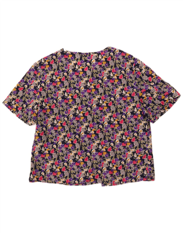 VINTAGE Womens Crop Shirt Blouse UK 14 Medium Multicoloured Floral