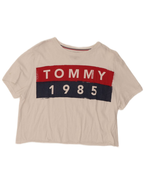 TOMMY HILFIGER Женская укороченная футболка с рисунком Top UK 16, большая белая