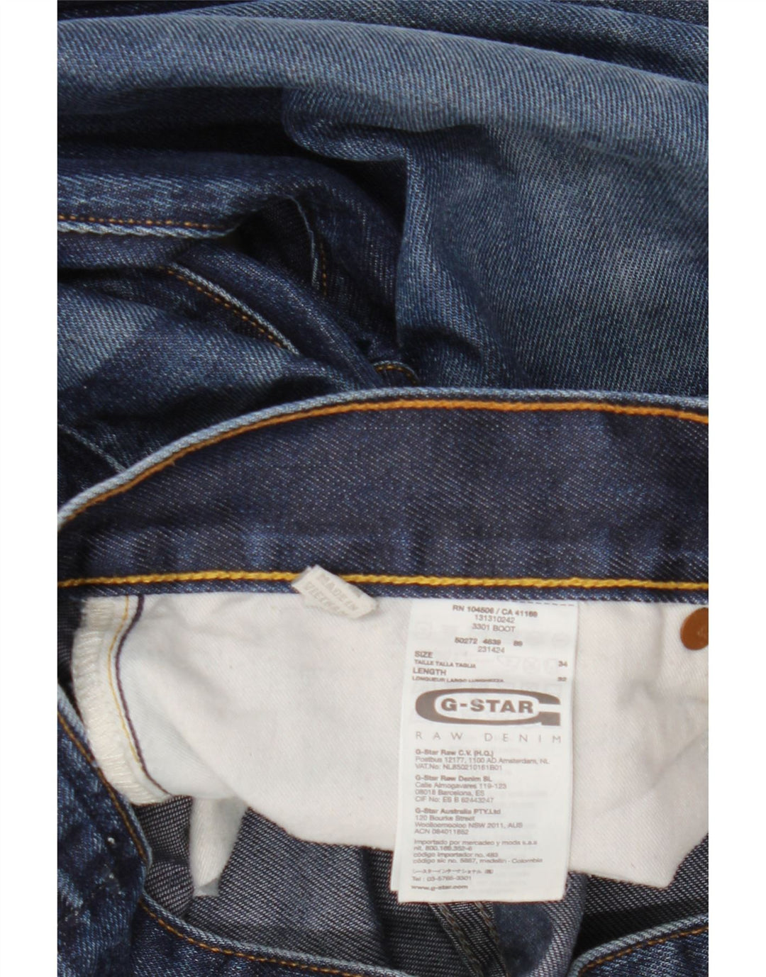 Мужские джинсы G-Star 3301 Bootcut W34 L32 Синие, хлопок