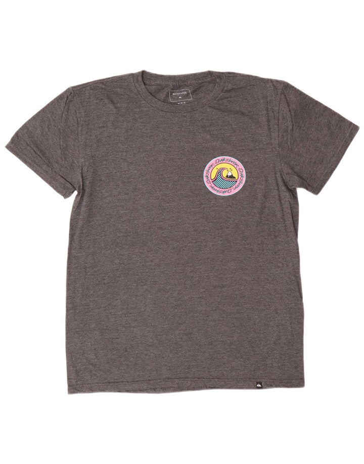 Мужская футболка с рисунком Quiksilver стандартного кроя, хлопковый топ среднего серого цвета