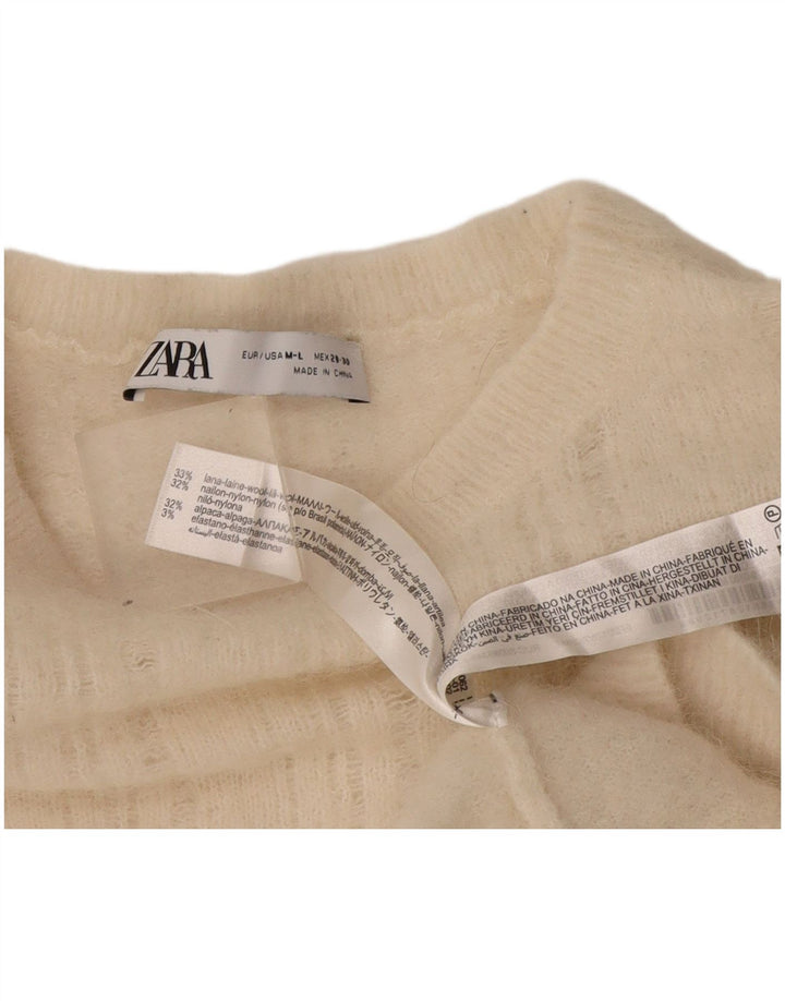 Женский джемпер с вырезом «лодочка» Zara UK 14, средний, белая шерсть